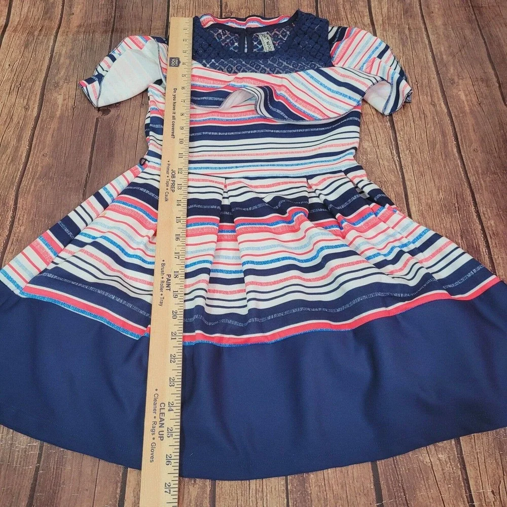 Knitworks Girls Dress Blue 7 Cold Shoulder Strip Fit & Flare Missing Belt